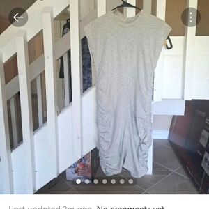 Athleta Heather Grey Rouched Cotton Modal Soandex dress szM EUC